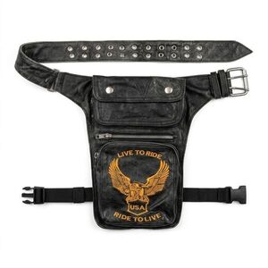 Combtáska Sodager Skull Black, patentos fedél, masszív fémcsat, állítható hosszúságú pánt, 100%-ban minőségi valódi bőr kép