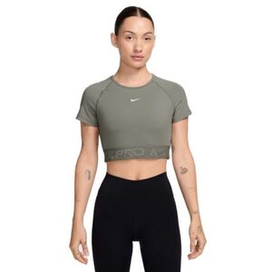 Női rövid ujjú edzőpóló NIKE PRO W NP DF SS CROP TOP TT GX-320-Khaki kép