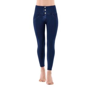 Női jeggings nadrág FREDDY WR.UP® superskinny push up 7 8 jeggings with high waist and buttons-Blue kép